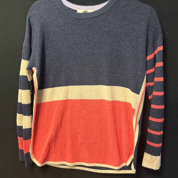 White Stuff Striped Navy and Coral Alpaca/Merino wool Sweater - Picture 3 of 9
